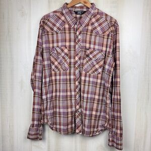 Vintage Salt Valley Western Shirt Long Sleeve Pearl Snap Burgundy Plaid XL